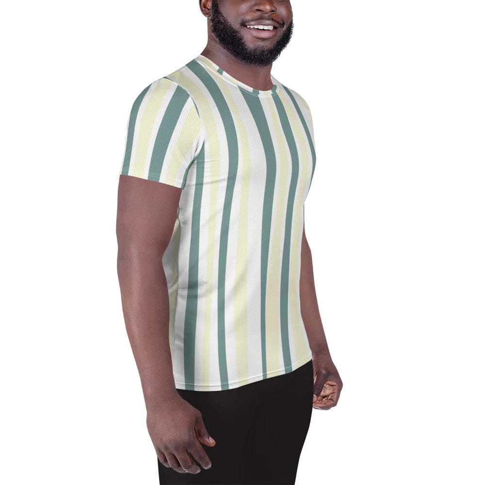 Mens Stretch Fit Athletic Sports T-shirt - Green Yellow Geometric Lines