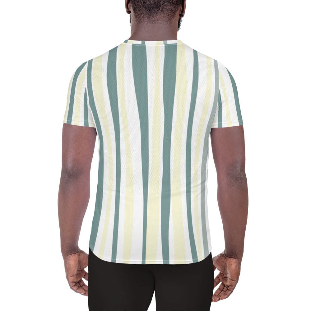 Mens Stretch Fit Athletic Sports T-shirt - Green Yellow Geometric Lines