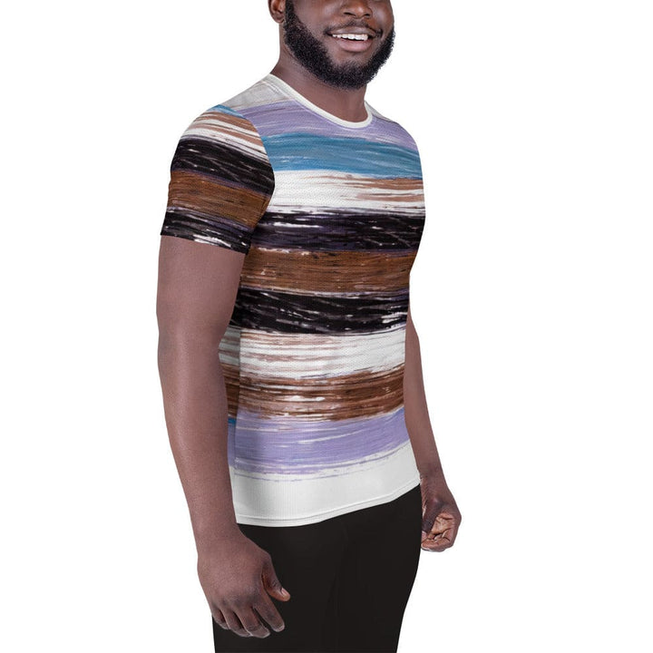 Mens Stretch Fit Athletic Sports T-shirt - Lavender Black Brown Rustic