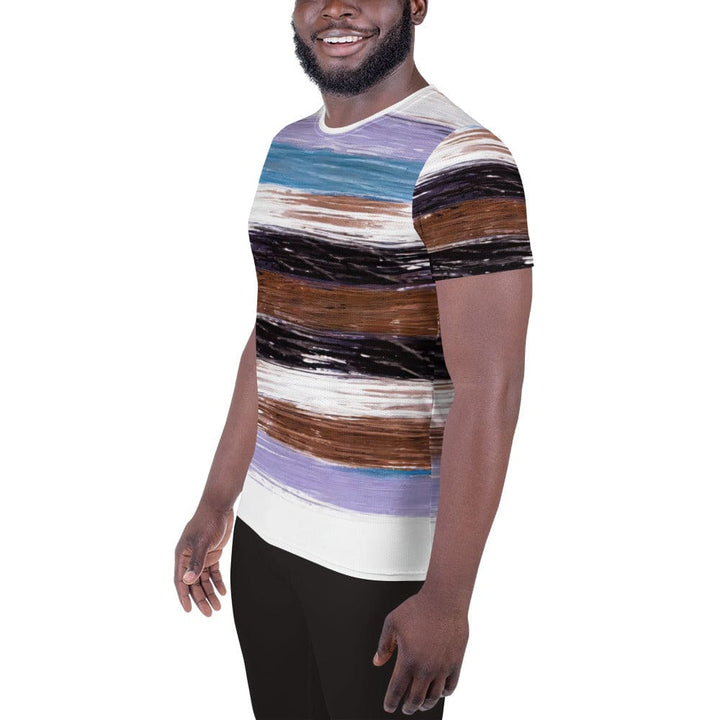 Mens Stretch Fit Athletic Sports T-shirt - Lavender Black Brown Rustic