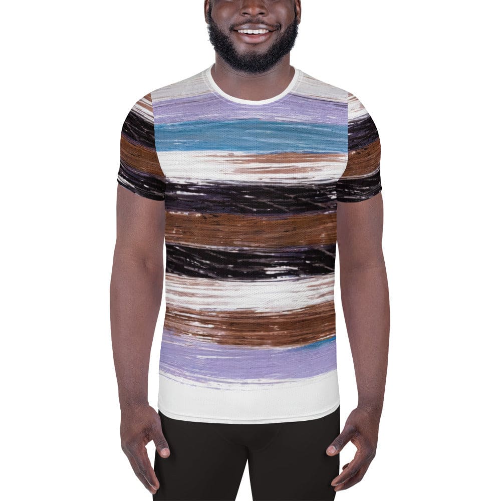 Mens Stretch Fit Athletic Sports T-shirt - Lavender Black Brown Rustic