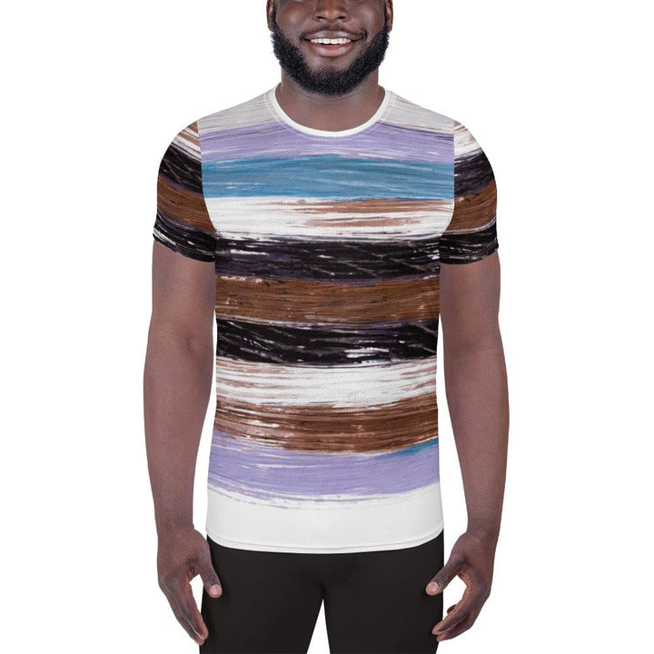 Mens Stretch Fit Athletic Sports T-shirt - Lavender Black Brown Rustic