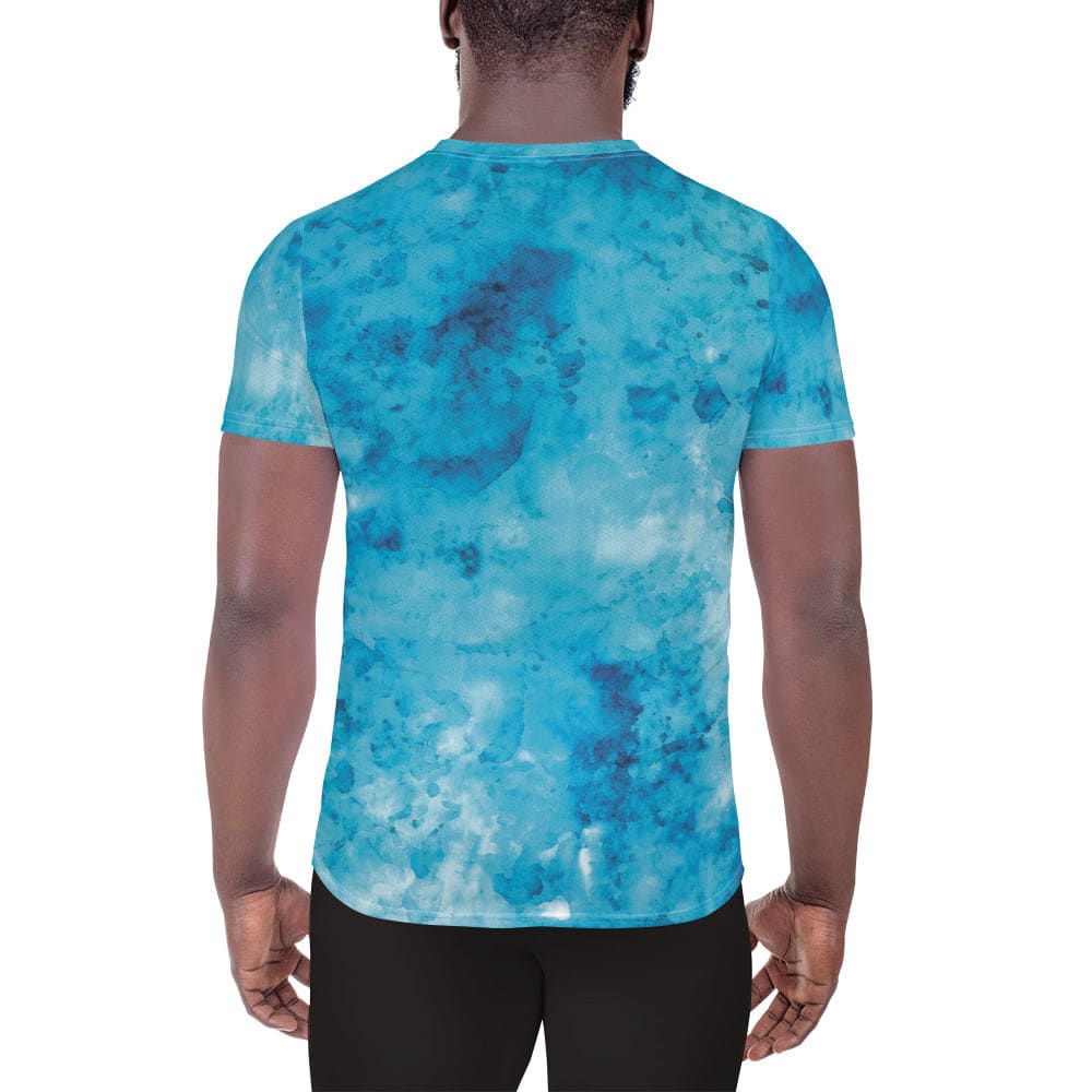 Mens Stretch Fit Athletic Sports T-shirt - Blue Marble Print