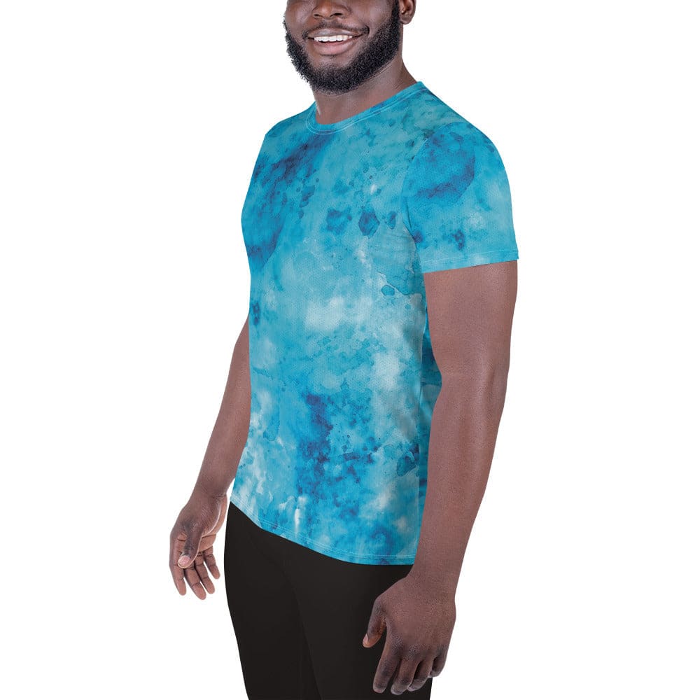Mens Stretch Fit Athletic Sports T-shirt - Blue Marble Print