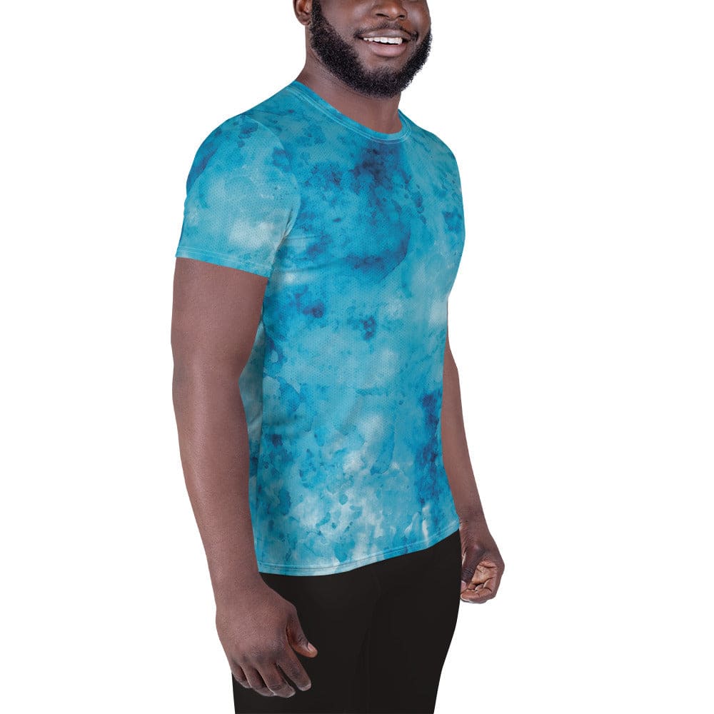 Mens Stretch Fit Athletic Sports T-shirt - Blue Marble Print
