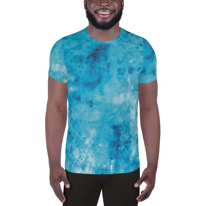 Mens Stretch Fit Athletic Sports T-shirt - Blue Marble Print