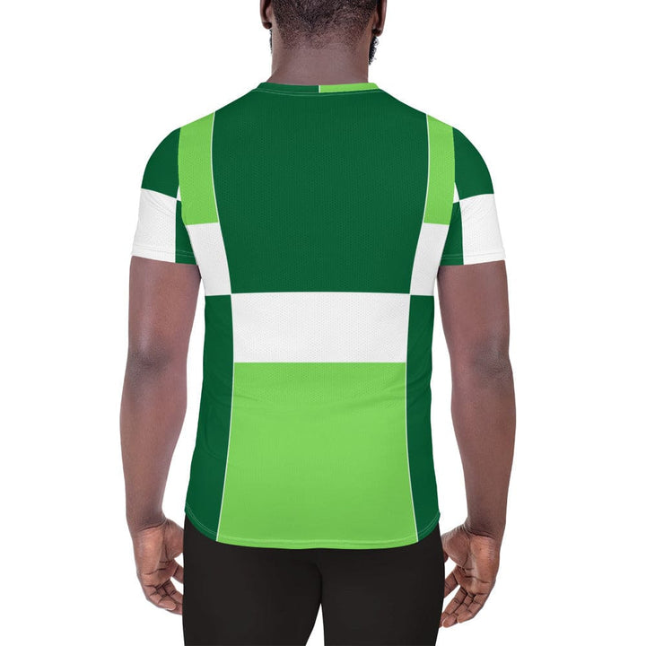 Mens Stretch Fit Athletic Sports T-shirt - Green White Colorblock Grid