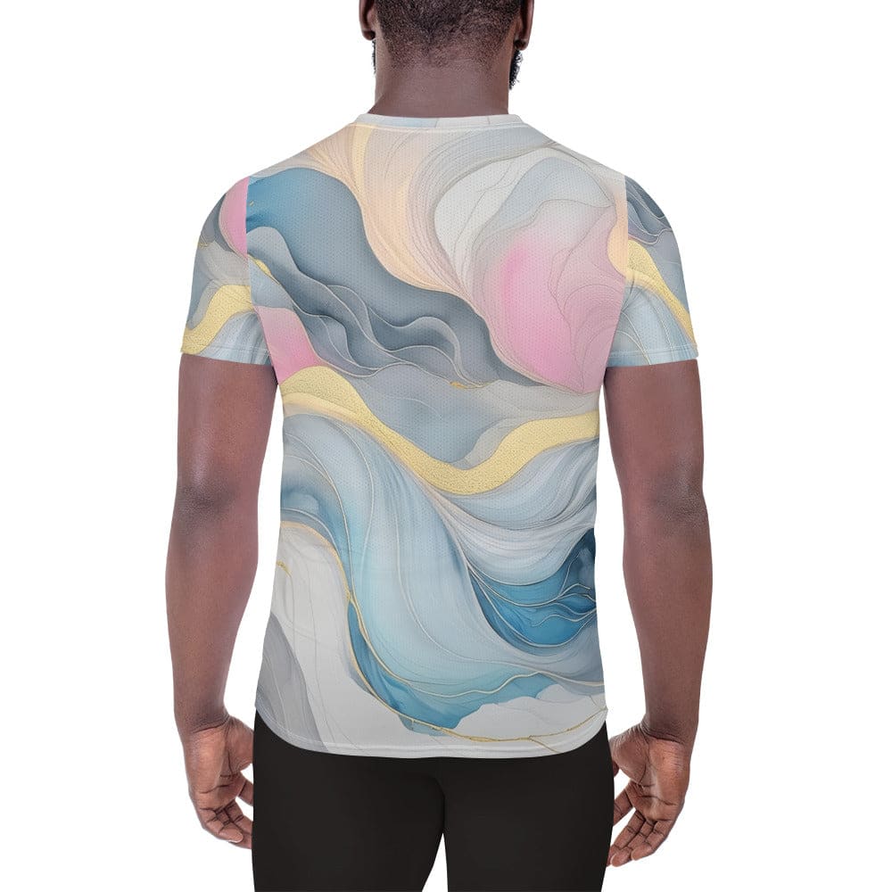 Mens Stretch Fit Athletic Sports T-shirt - Marble Cloud of Grey Pink