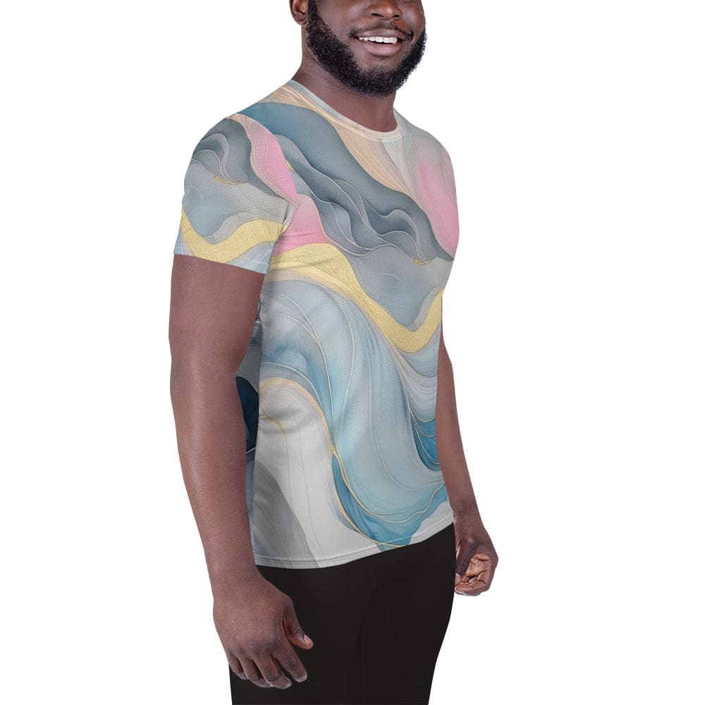 Mens Stretch Fit Athletic Sports T-shirt - Marble Cloud of Grey Pink