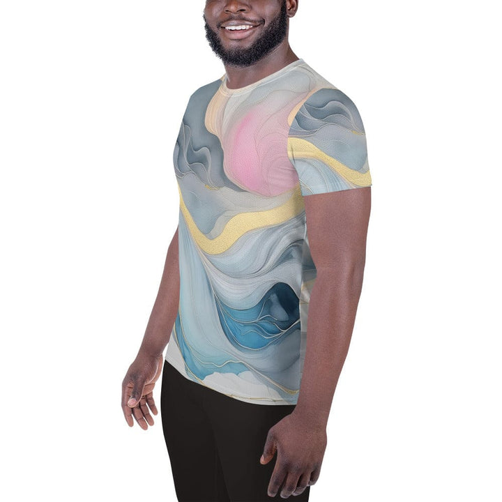 Mens Stretch Fit Athletic Sports T-shirt - Marble Cloud of Grey Pink