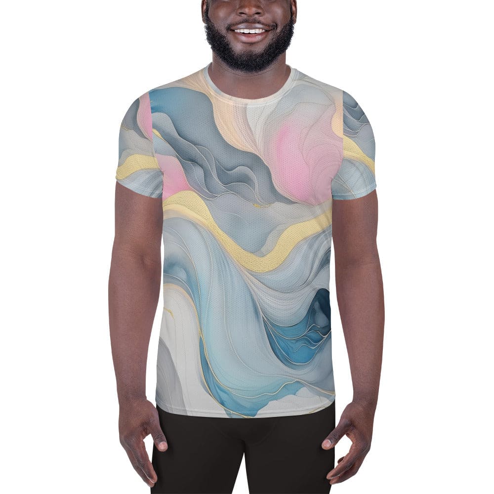Mens Stretch Fit Athletic Sports T-shirt - Marble Cloud of Grey Pink