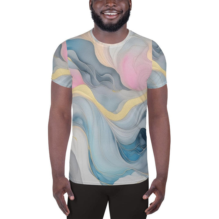 Mens Stretch Fit Athletic Sports T-shirt - Marble Cloud of Grey Pink