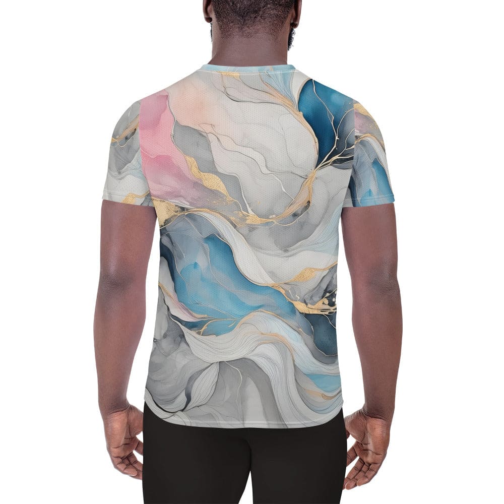 Mens Stretch Fit Athletic Sports T-shirt - Marble Cloud of Grey Pink 3