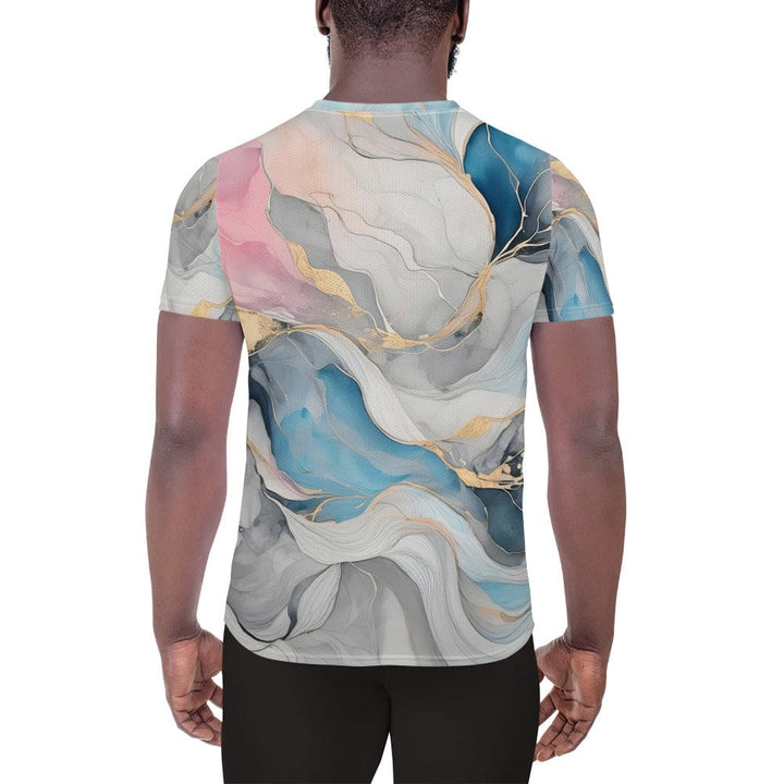 Mens Stretch Fit Athletic Sports T-shirt - Marble Cloud of Grey Pink 3
