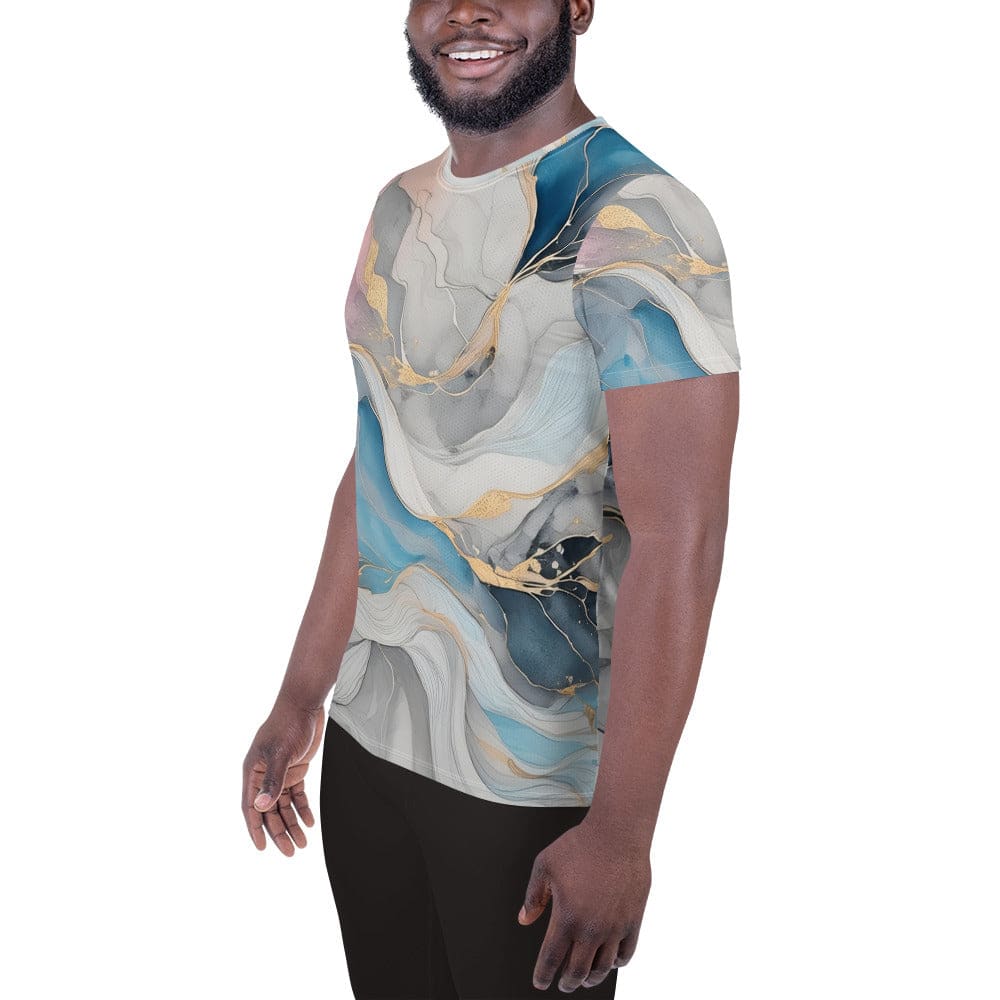 Mens Stretch Fit Athletic Sports T-shirt - Marble Cloud of Grey Pink 3