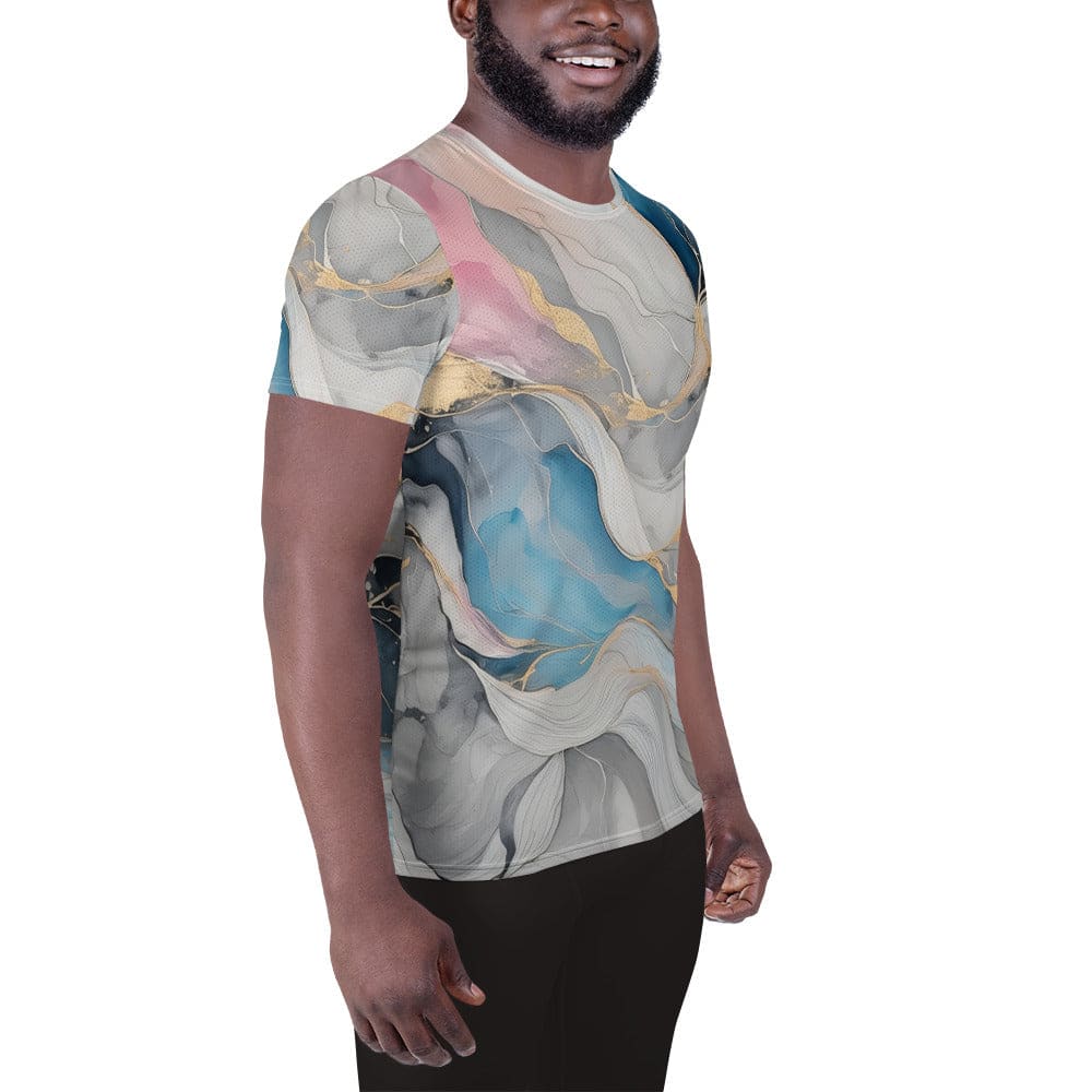 Mens Stretch Fit Athletic Sports T-shirt - Marble Cloud of Grey Pink 3