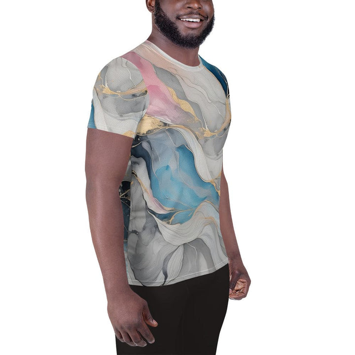 Mens Stretch Fit Athletic Sports T-shirt - Marble Cloud of Grey Pink 3