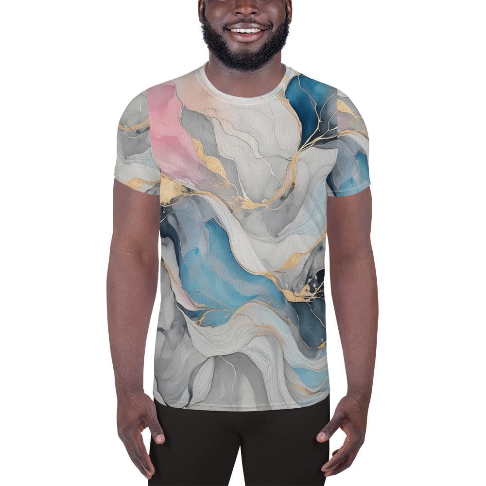 Mens Stretch Fit Athletic Sports T-shirt - Marble Cloud of Grey Pink 3