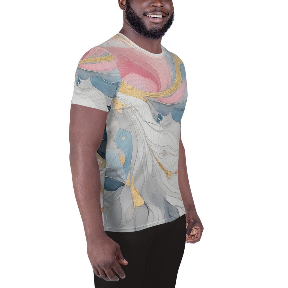 Mens Stretch Fit Athletic Sports T-shirt - Marble Cloud of Grey Pink