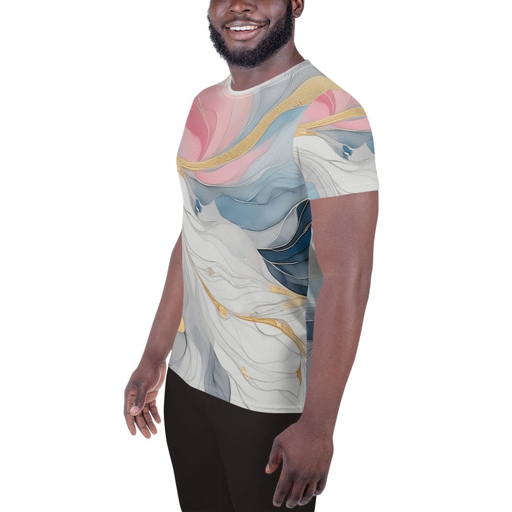 Mens Stretch Fit Athletic Sports T-shirt - Marble Cloud of Grey Pink