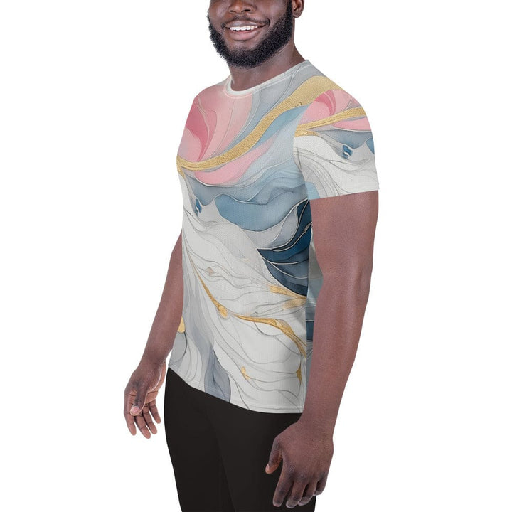 Mens Stretch Fit Athletic Sports T-shirt - Marble Cloud of Grey Pink