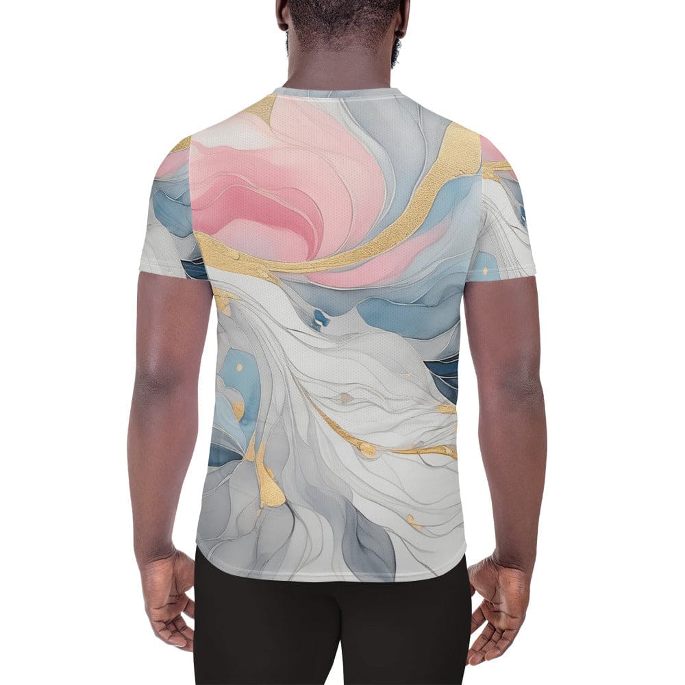 Mens Stretch Fit Athletic Sports T-shirt - Marble Cloud of Grey Pink