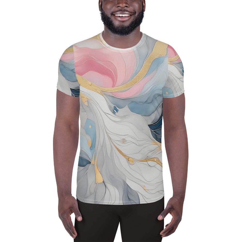 Mens Stretch Fit Athletic Sports T-shirt - Marble Cloud of Grey Pink