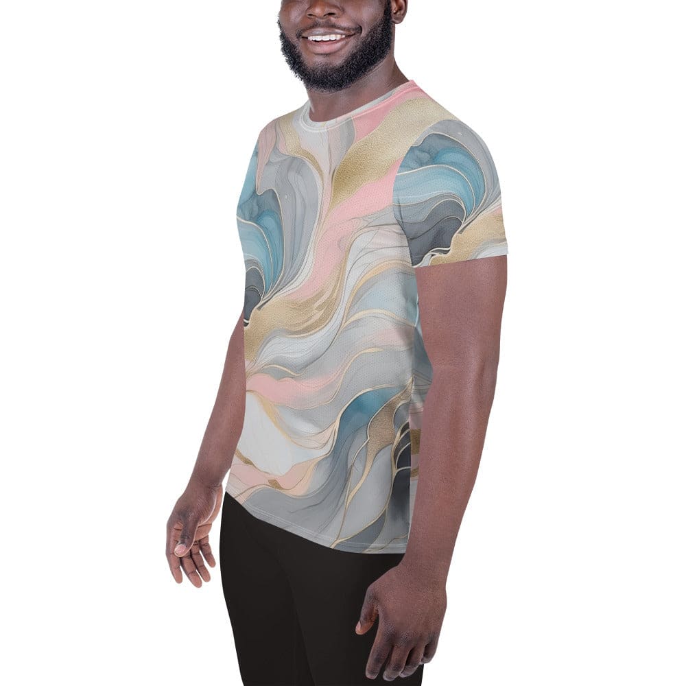 Mens Stretch Fit Athletic Sports T-shirt - Marble Cloud of Grey Pink