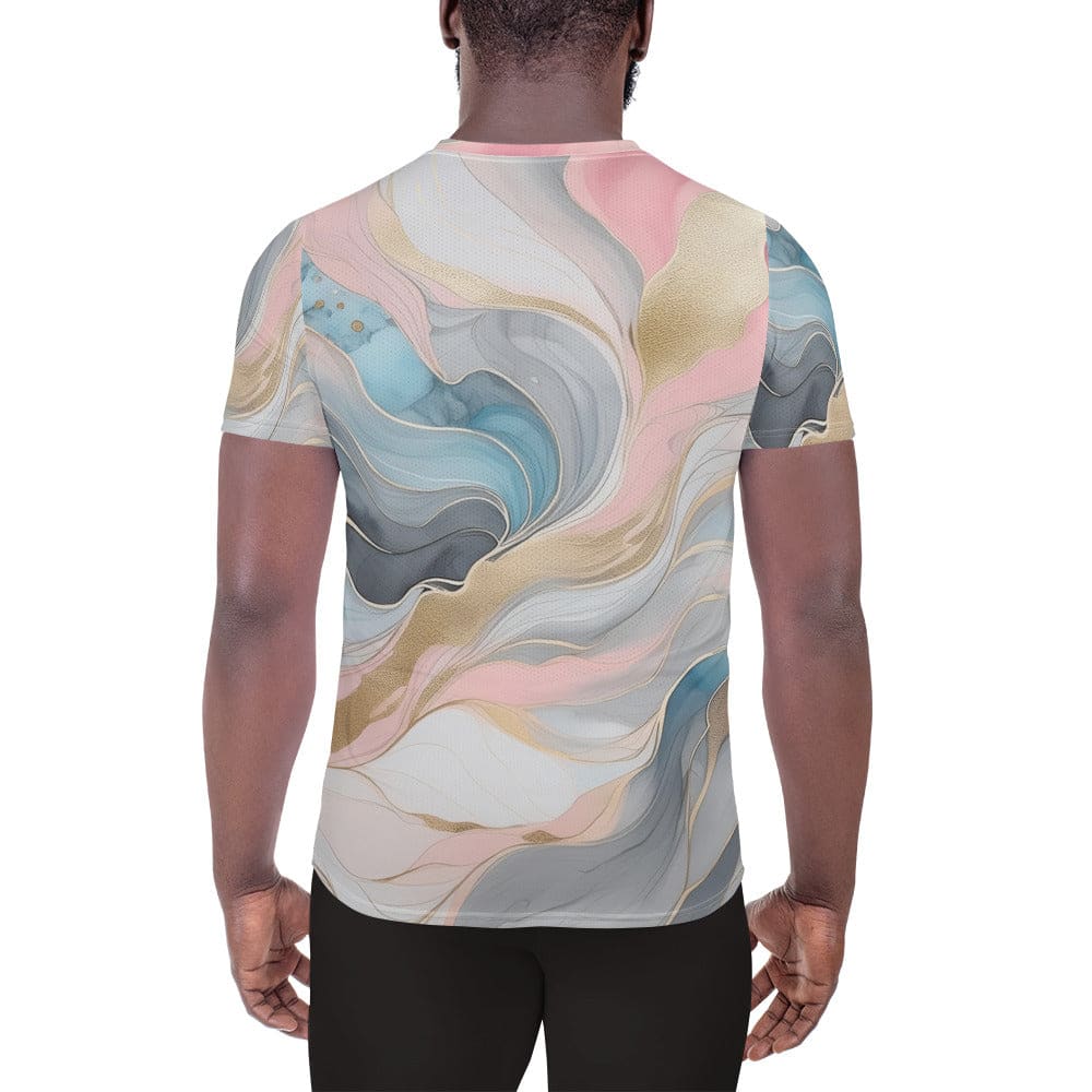 Mens Stretch Fit Athletic Sports T-shirt - Marble Cloud of Grey Pink