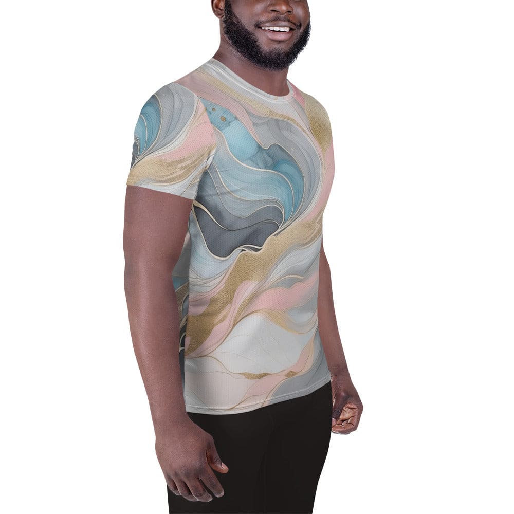 Mens Stretch Fit Athletic Sports T-shirt - Marble Cloud of Grey Pink