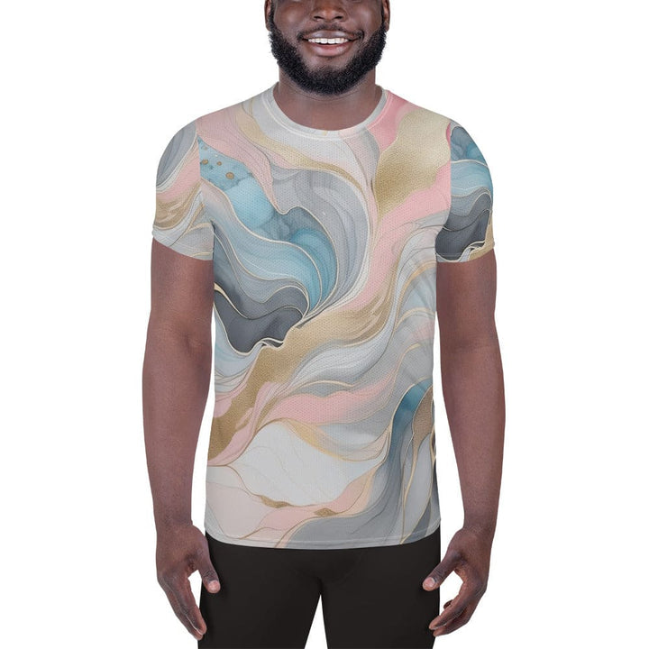 Mens Stretch Fit Athletic Sports T-shirt - Marble Cloud of Grey Pink