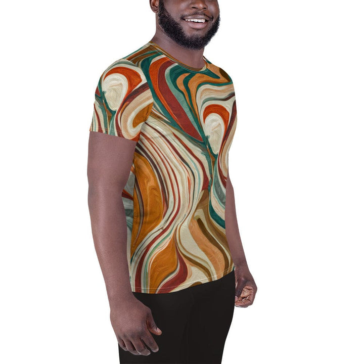 Mens Stretch Fit Athletic Sports T-shirt - Boho Brown Marble Print