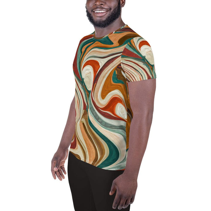 Mens Stretch Fit Athletic Sports T-shirt - Boho Brown Marble Print