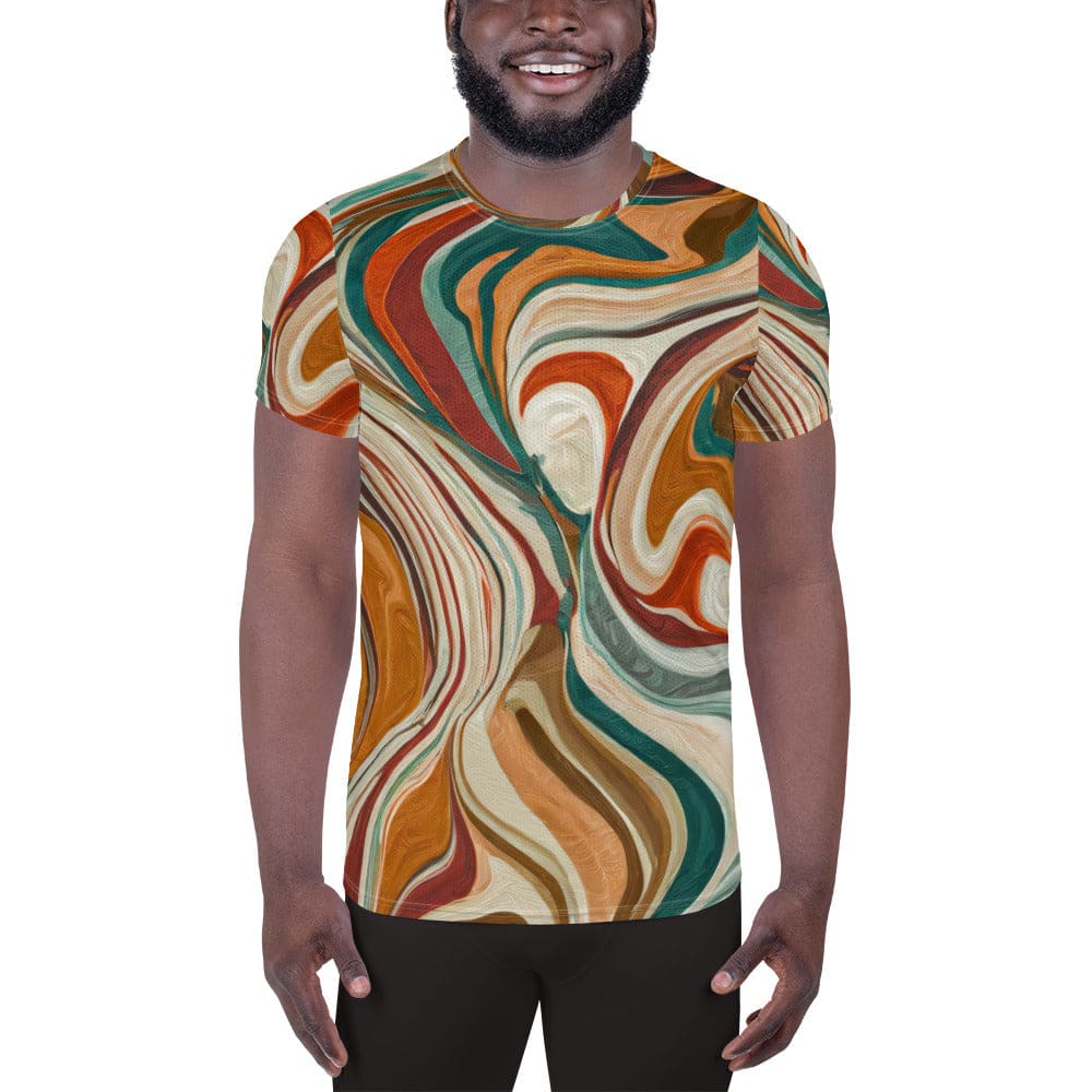 Mens Stretch Fit Athletic Sports T-shirt - Boho Brown Marble Print