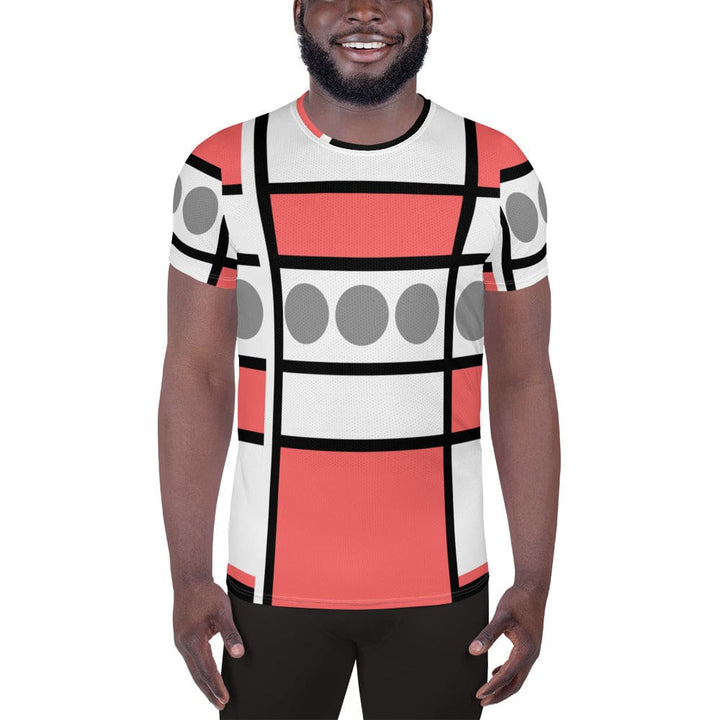 Mens Stretch Fit Athletic Sports T-shirt - Pale Red Print