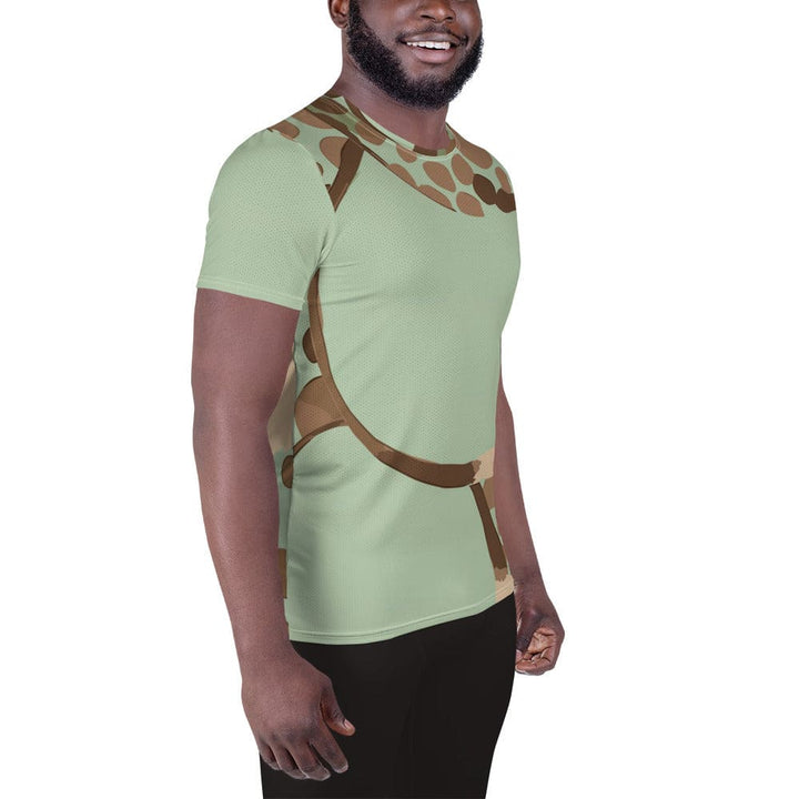 Mens Stretch Fit Athletic Sports T-shirt - Green Beige Spotted Print