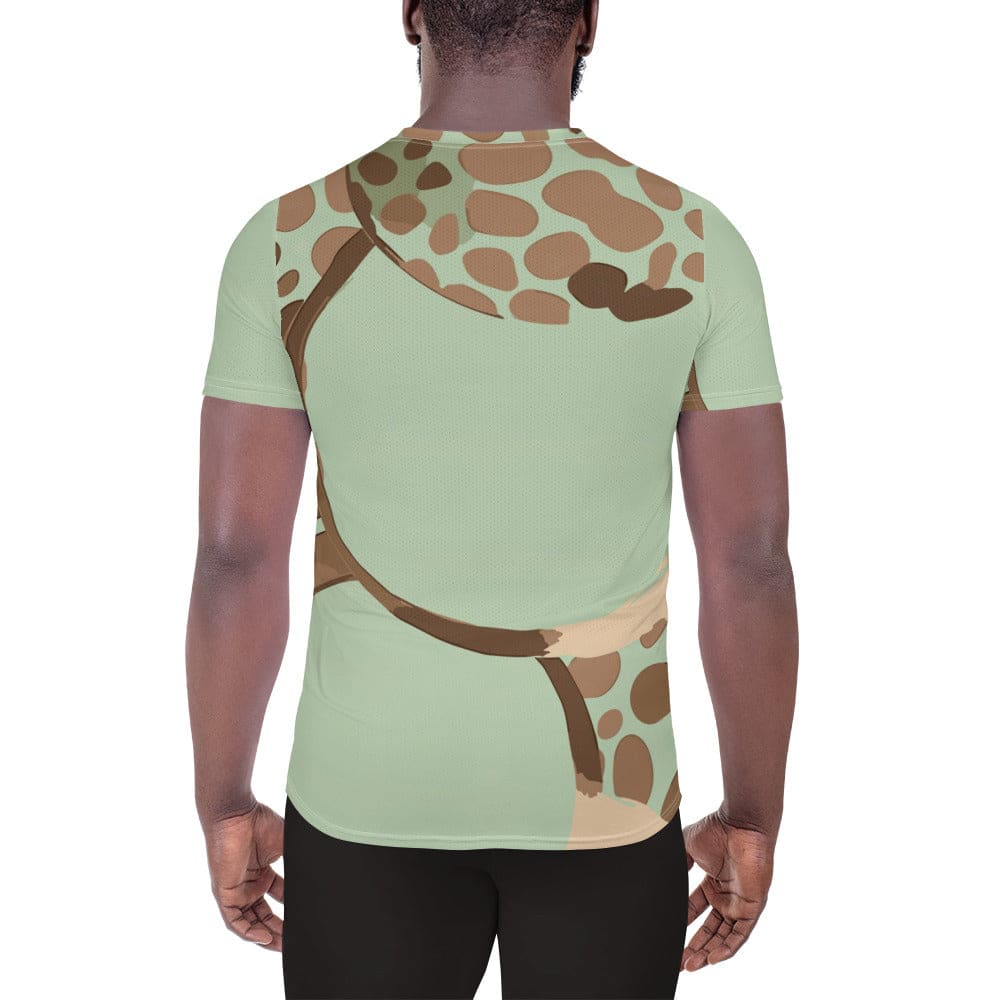 Mens Stretch Fit Athletic Sports T-shirt - Green Beige Spotted Print
