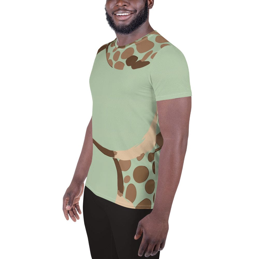 Mens Stretch Fit Athletic Sports T-shirt - Green Beige Spotted Print