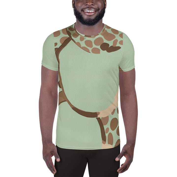 Mens Stretch Fit Athletic Sports T-shirt - Green Beige Spotted Print