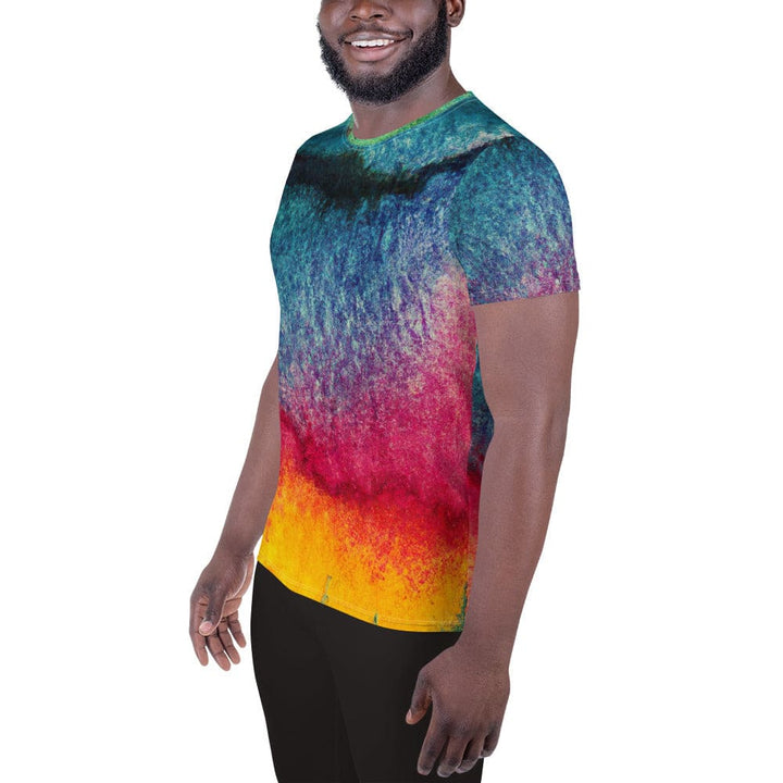 Mens Stretch Fit Athletic Sports T-shirt - Multicolor Abstract Pattern