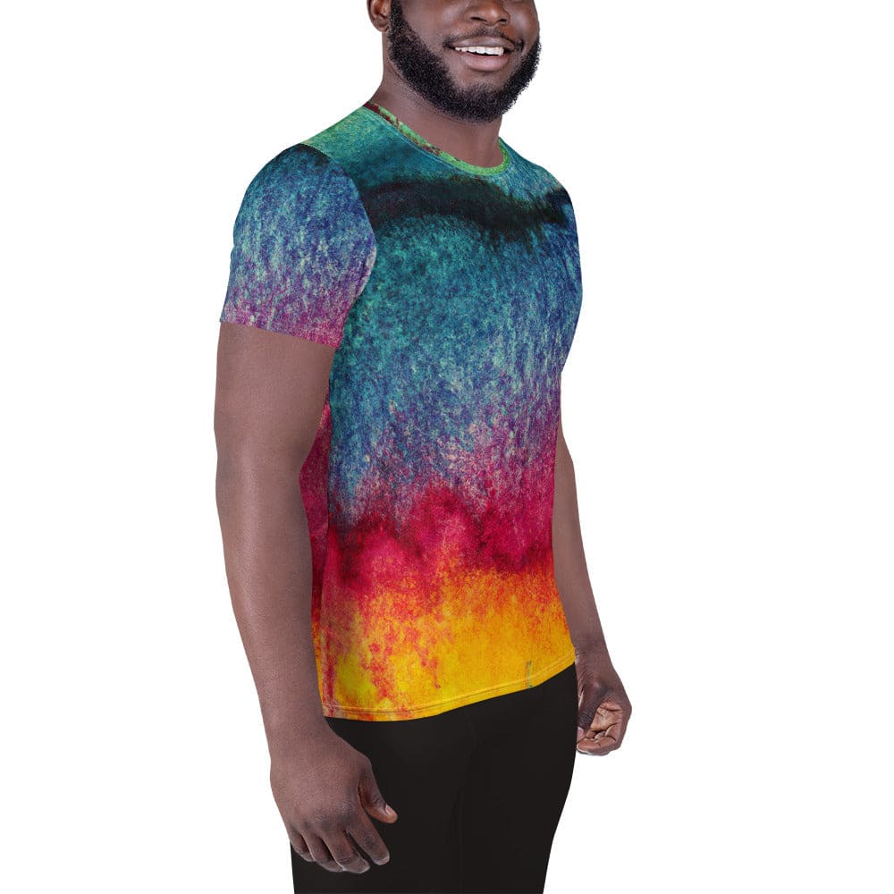 Mens Stretch Fit Athletic Sports T-shirt - Multicolor Abstract Pattern