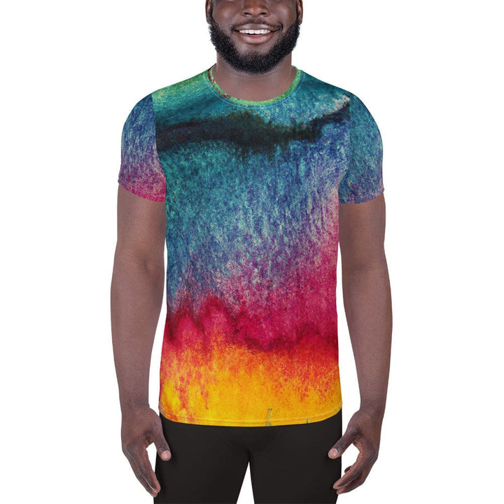 Mens Stretch Fit Athletic Sports T-shirt - Multicolor Abstract Pattern