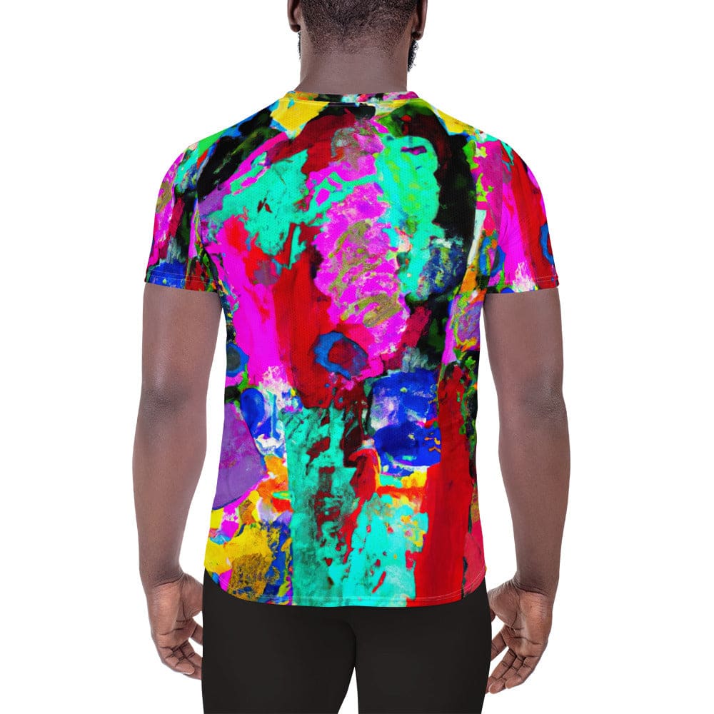 Mens Stretch Fit Athletic Sports T-shirt - Red Multicolor Abstract Print