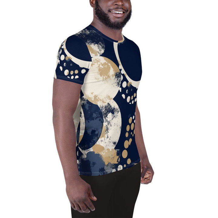 Mens Stretch Fit Athletic Sports T-shirt - Blue Beige Spotted Print
