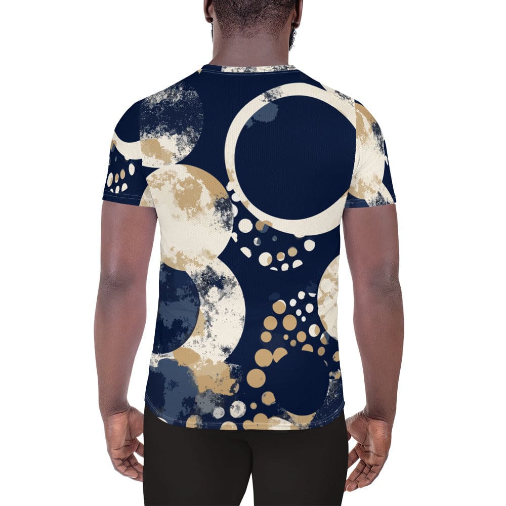 Mens Stretch Fit Athletic Sports T-shirt - Blue Beige Spotted Print