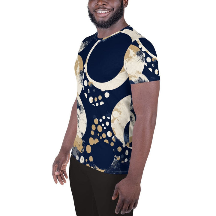 Mens Stretch Fit Athletic Sports T-shirt - Blue Beige Spotted Print