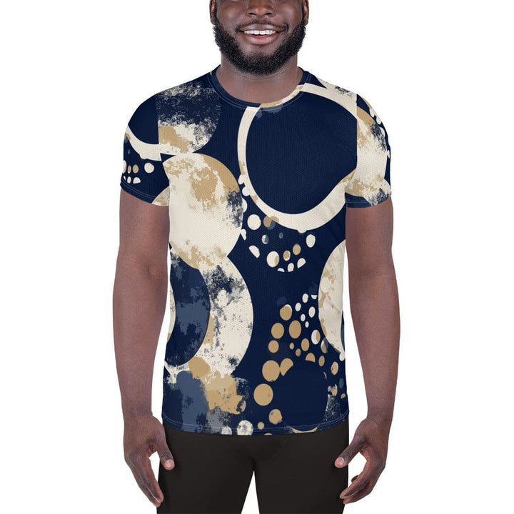 Mens Stretch Fit Athletic Sports T-shirt - Blue Beige Spotted Print