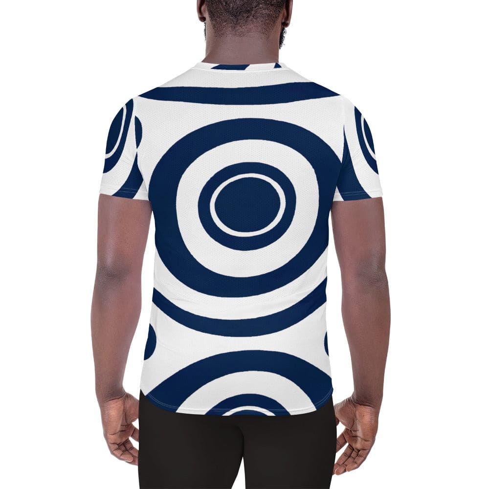 Mens Stretch Fit Athletic Sports T-shirt - Navy Blue and White Circular
