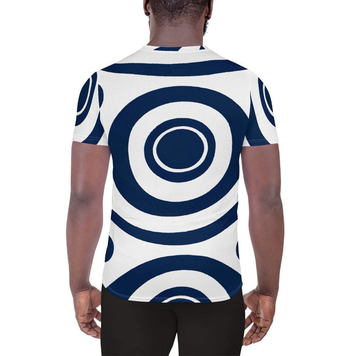 Mens Stretch Fit Athletic Sports T-shirt - Navy Blue and White Circular