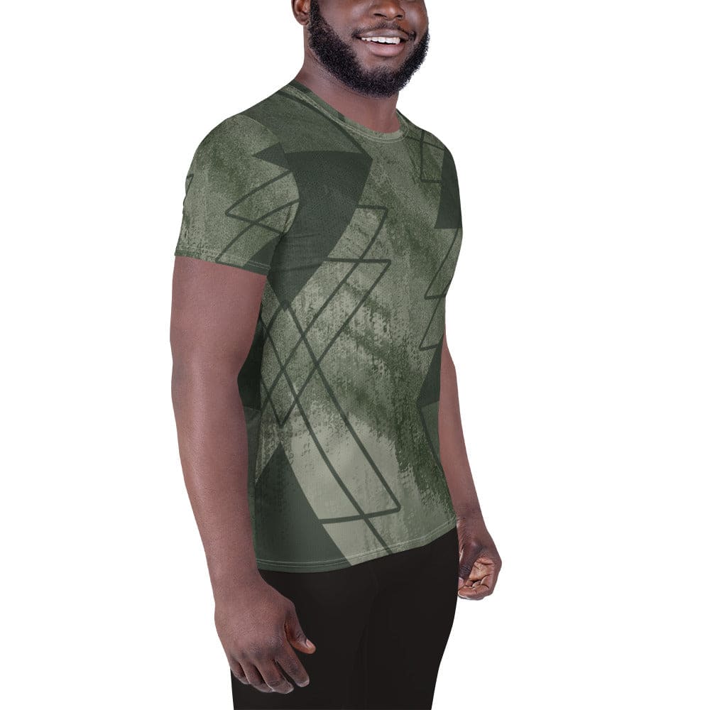 Mens Stretch Fit Athletic Sports T-shirt - Olive Green Triangular